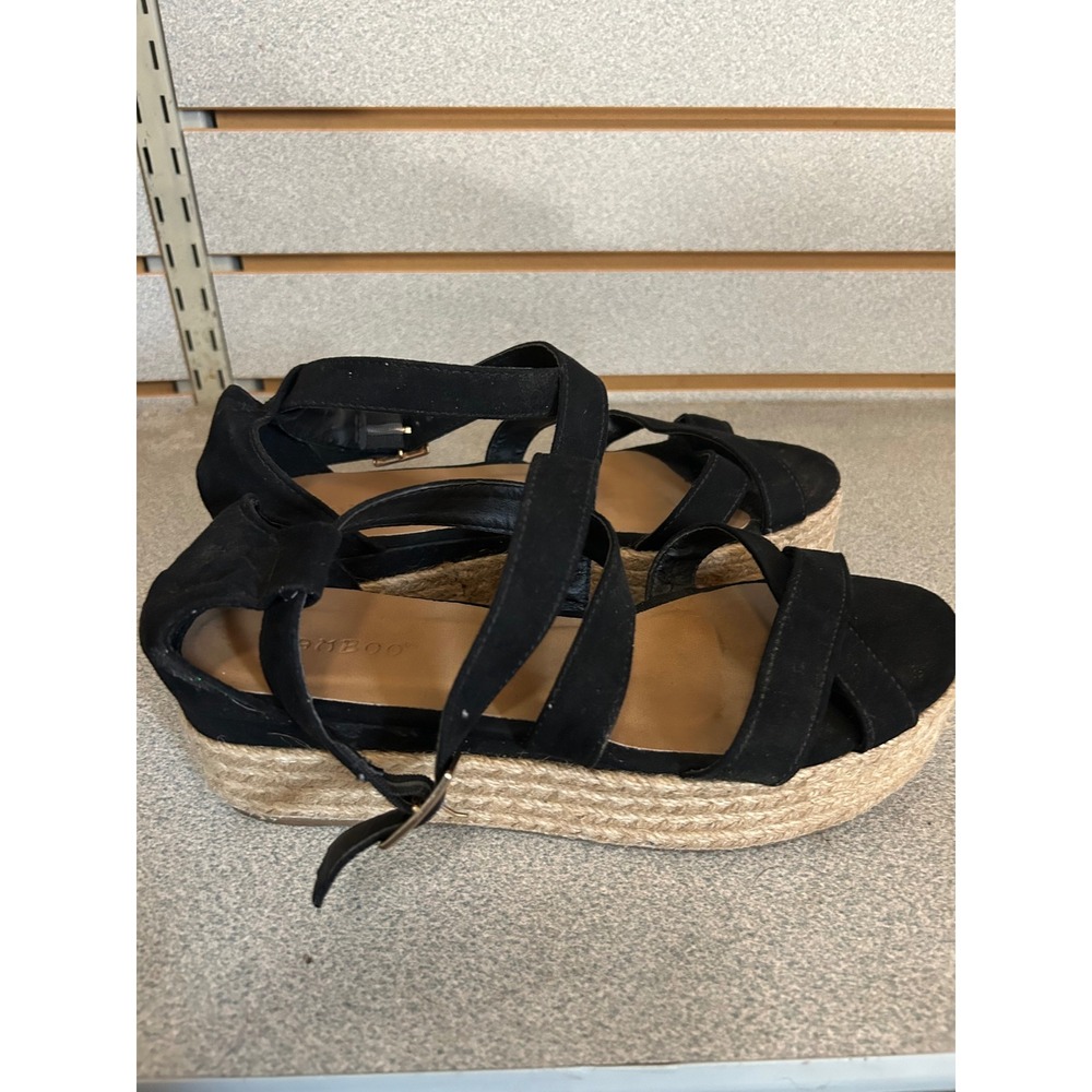 Bamboo Womens Black Faux Suede Espadrille Platform Strappy Wedge Sandals 8.5